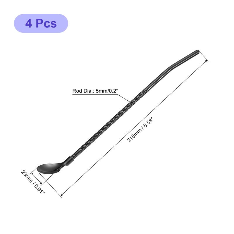 4Pcs 8.6" Stainless Steel Spoon Straws Reusable Twist Handle Spoon - Black