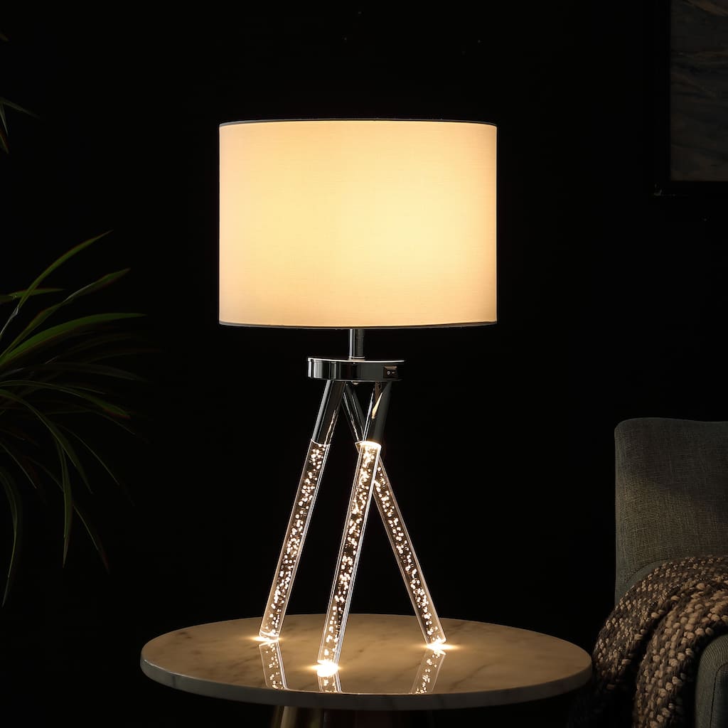 26.25 In. Mid Century Birgit LED Tapered Silver Metal Table Lamp