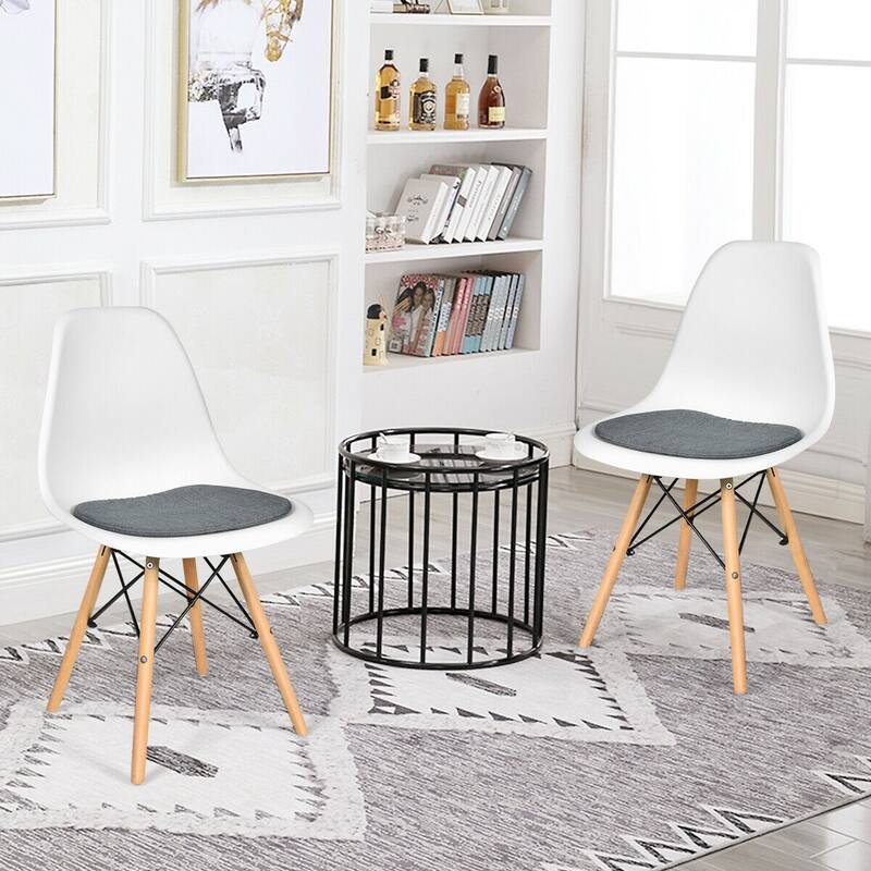 Set of 2 Ergonomic Dining Chairs with Soft Linen Cushion and Sturdy PP Seat and Wooden Frame - 18" x 19" x 33" (W x D x H)