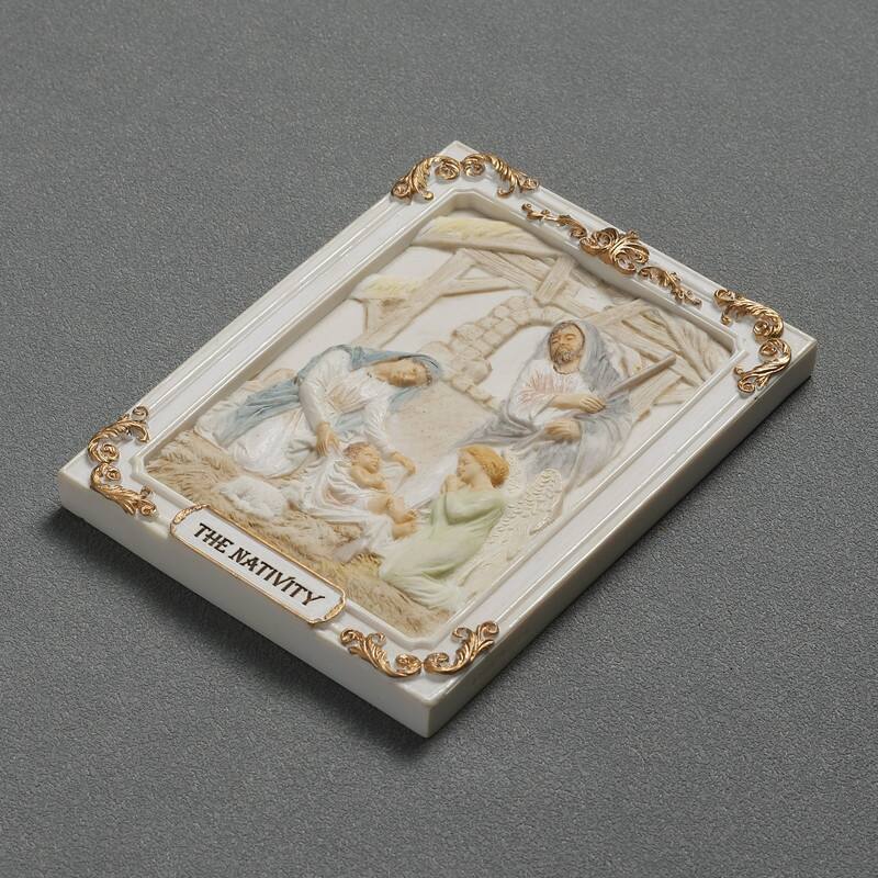 4.1 inches Length Polyresin Joyful Mysteries the Nativity White and Gold Finish Figurine