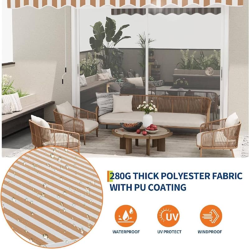 13'x10' Retractable Waterproof Patio Awning, Sun Shade Awning with Manual Crank Handle - N/A