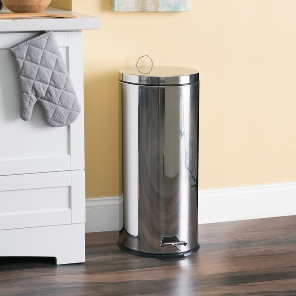 30 Liter Polished Stainless Steel Round Waste Bin, Silver. Opens flyout.