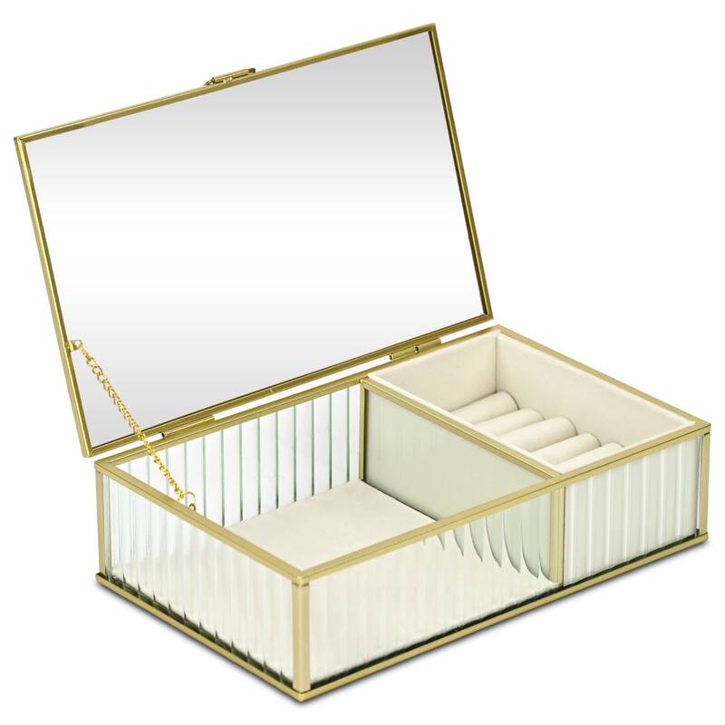 Verena 9.75" Glass Jewelry Box with Two Padded Compartments - N/A
