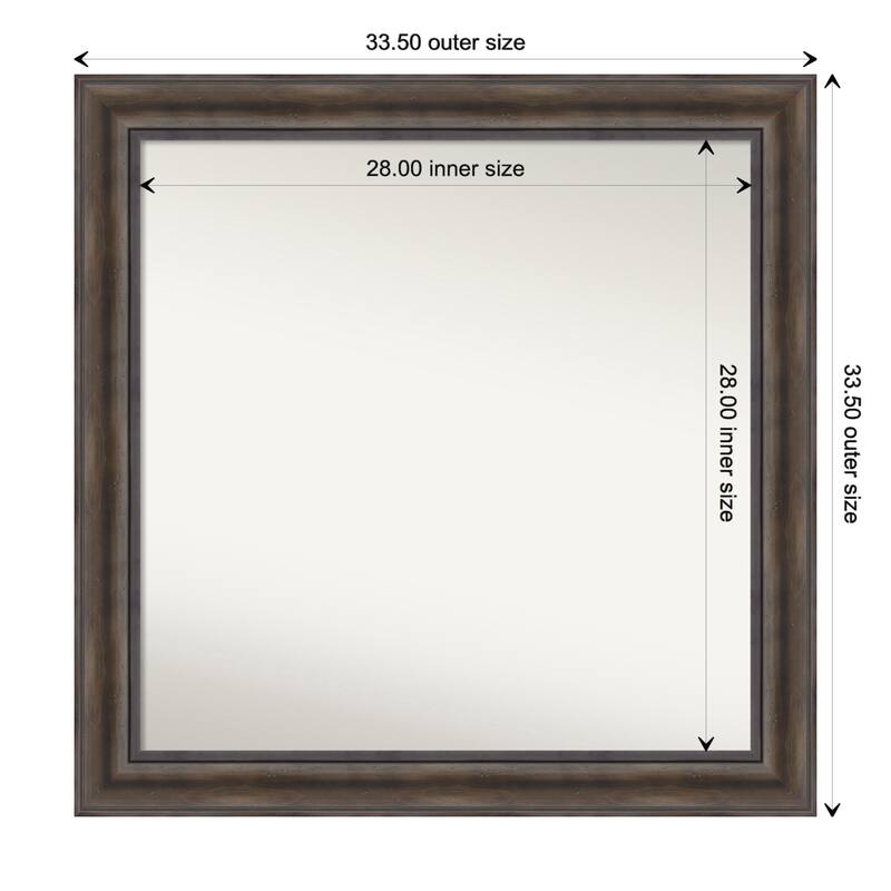 Rustic Pine Brown Framed Non-Beveled Custom Wall Mirror, Bathroom Vanity Mirror - Outer Size: 33.5 x 33.5