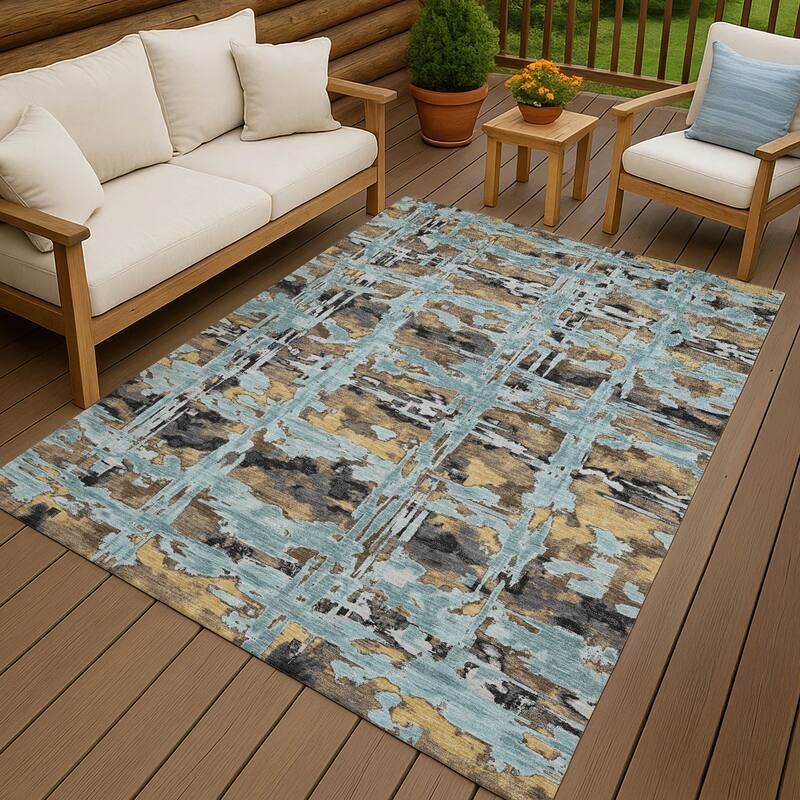 Machine Washable Indoor/ Outdoor Casual Fowler Chantille Rug - Teal - 5' x 7'6"