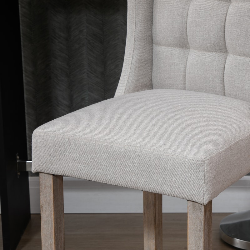 HOMCOM Modern Bar Height Bar Stools Set of 2 Tufted Upholstered Pub Chairs with Back Rubber Wood Legs for Kitchen,Dining Room