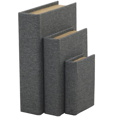 Linen Fabric Chevron Patterned Faux Book Storage Box with Cream Accents - Set of 3 or 4 Multi-Colored - Roche River Decor