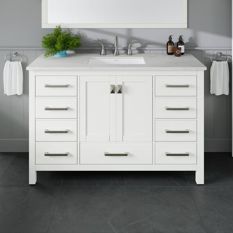 Eviva Aberdeen 42"W x 22"D Bath Vanity with Carrara Quartz Top - White