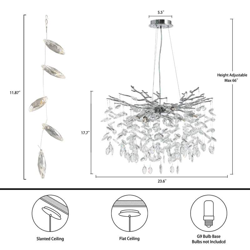 KAYLA 23.6" 9-Lights Gold Luxury Crystal Globe Chandelier, Modern Branch Chandelier for Dinning Room, Kitchen, Living Room