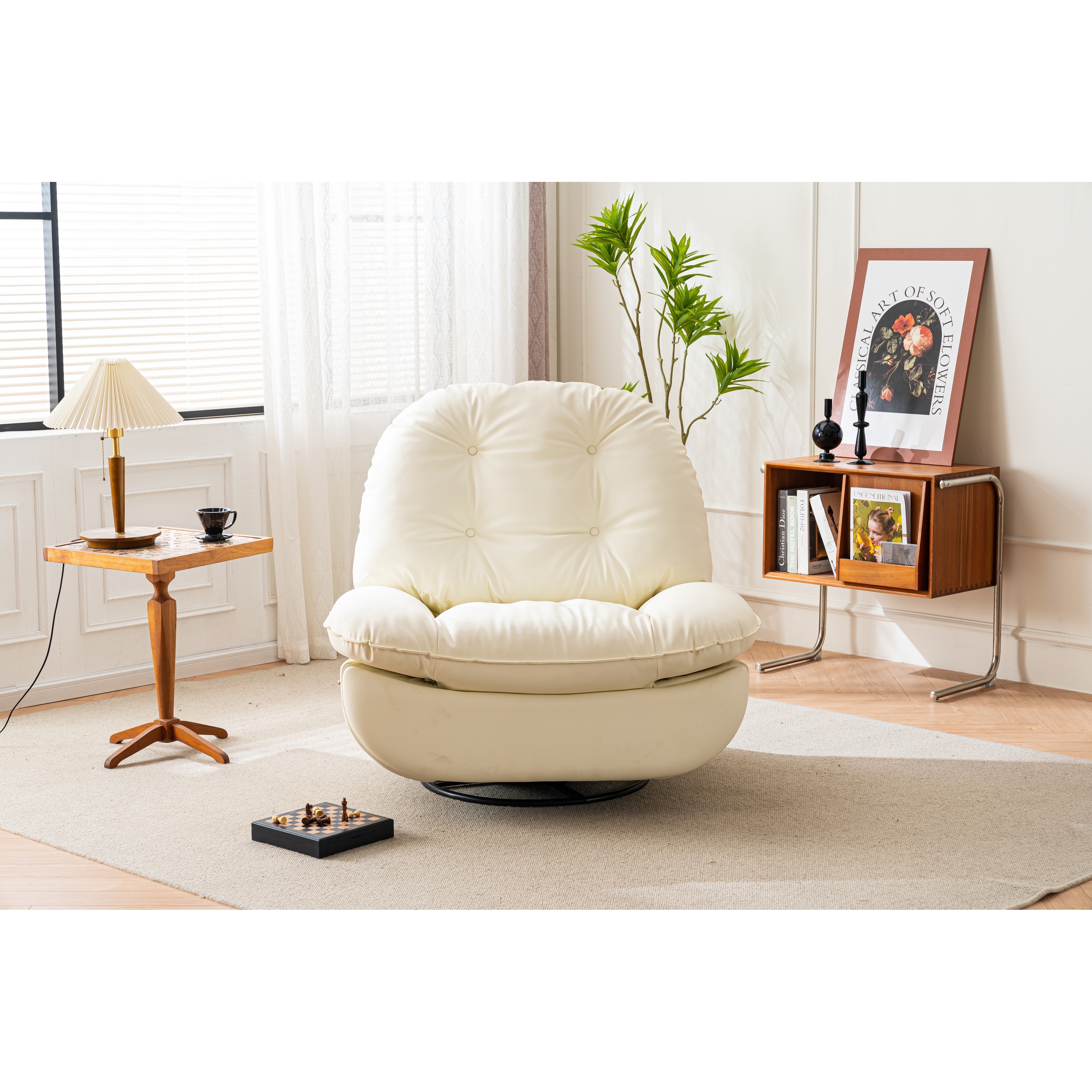 White Leather Power Recliner Swivel Glider with Bluetooth Music