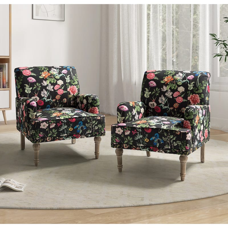 Pavia Traditional Floral Fabric Design Upholstered Accent Armchair with Nailhead Trim Set of 2 by HULALA HOME