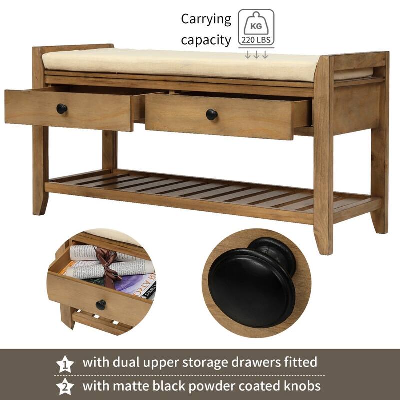 Multipurpose Entryway Storage Bench, Shoe Rack with Cushioned Seat, Drawer