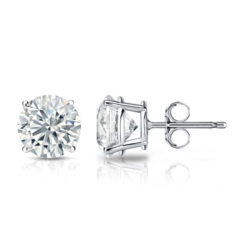 Auriya Natural Round 4-Prong Diamond Stud Earrings 1.00 to 3.00 ct. tw. Push-Back (F-G VS) - 3.00ct. tw. - Gold - White