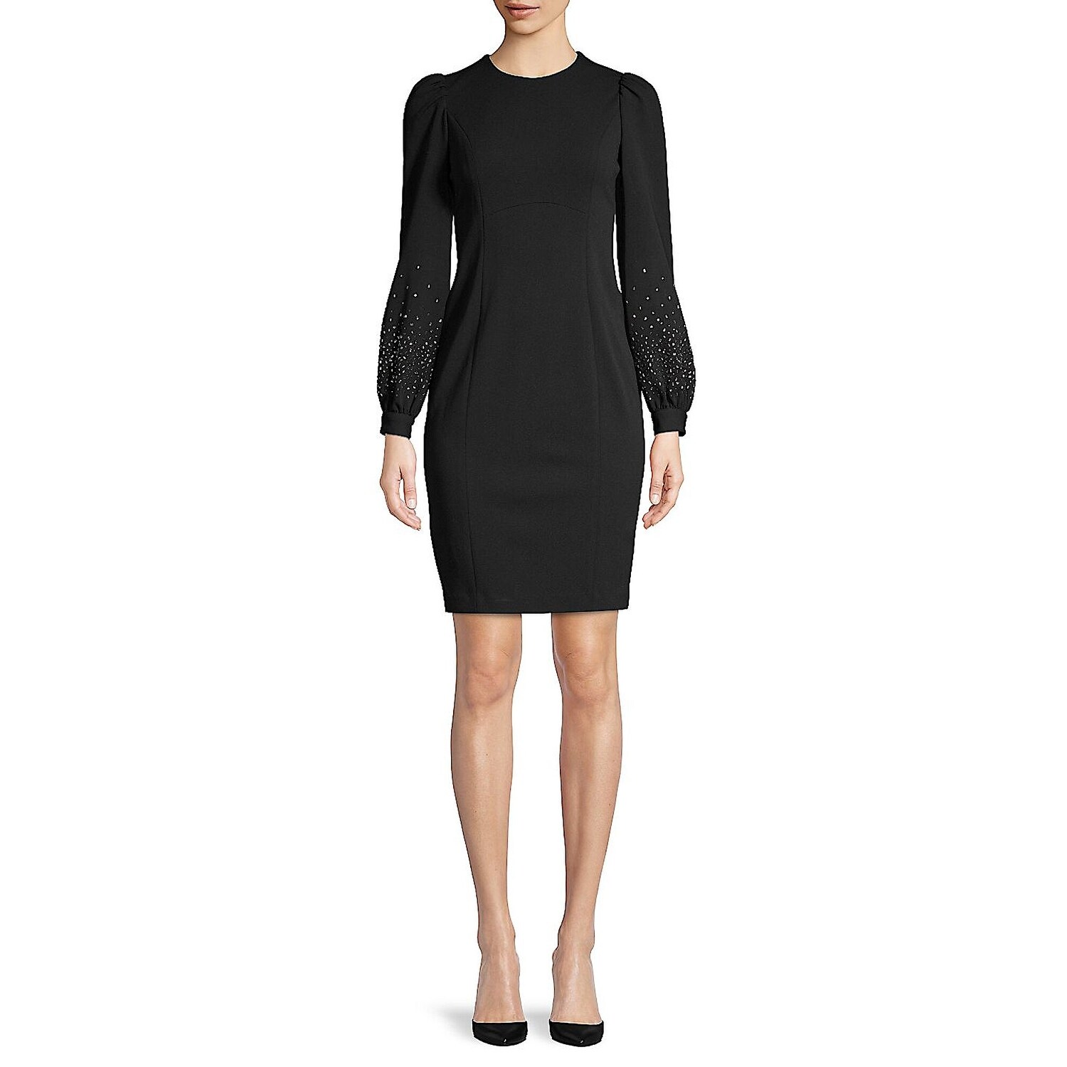 CALVIN KLEIN Black Long Sleeve Above The Knee Sheath Dress Size 8P