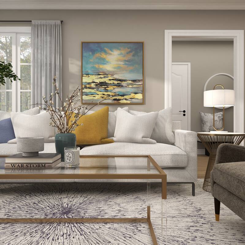 Canvas Leaf Living Room Framed Wall Art with Silver Frame