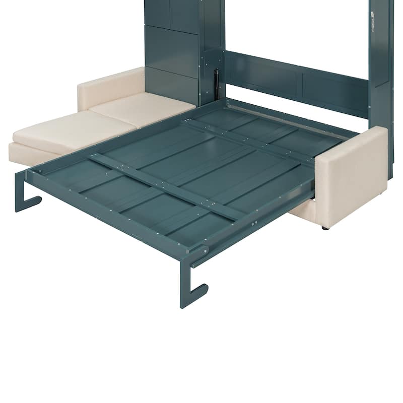 Queen-Size Convertible Murphy Wall Bed with Built-In L-Shaped Sofa & Storage Cabinet System by Harper&Bright Designs