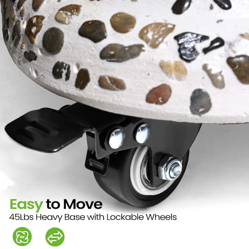 Outdoor Patio Square Umbrella Base Stand Concrete-cobble Finish Swivel Wheels Adjustable Knob