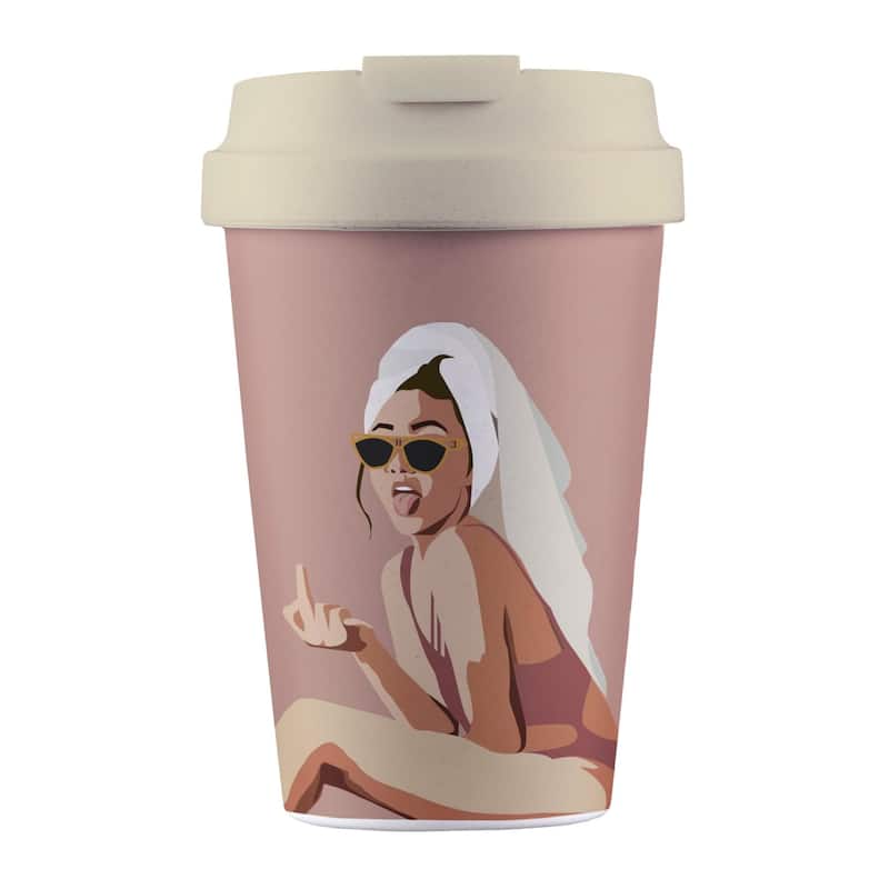 BrainStream Plant Based 12 oz Sustainable Deluxe Cup - Girl Motif (Beige Lid)