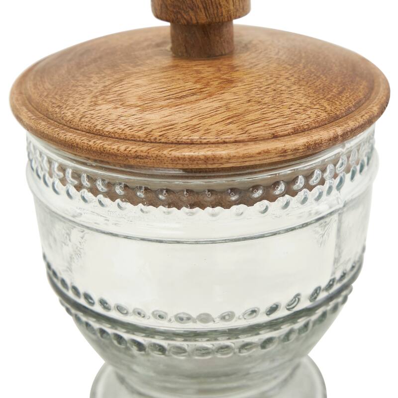 Clear Glass Beaded Living Room Decorative Jars with Wood Lids (Set of 2)