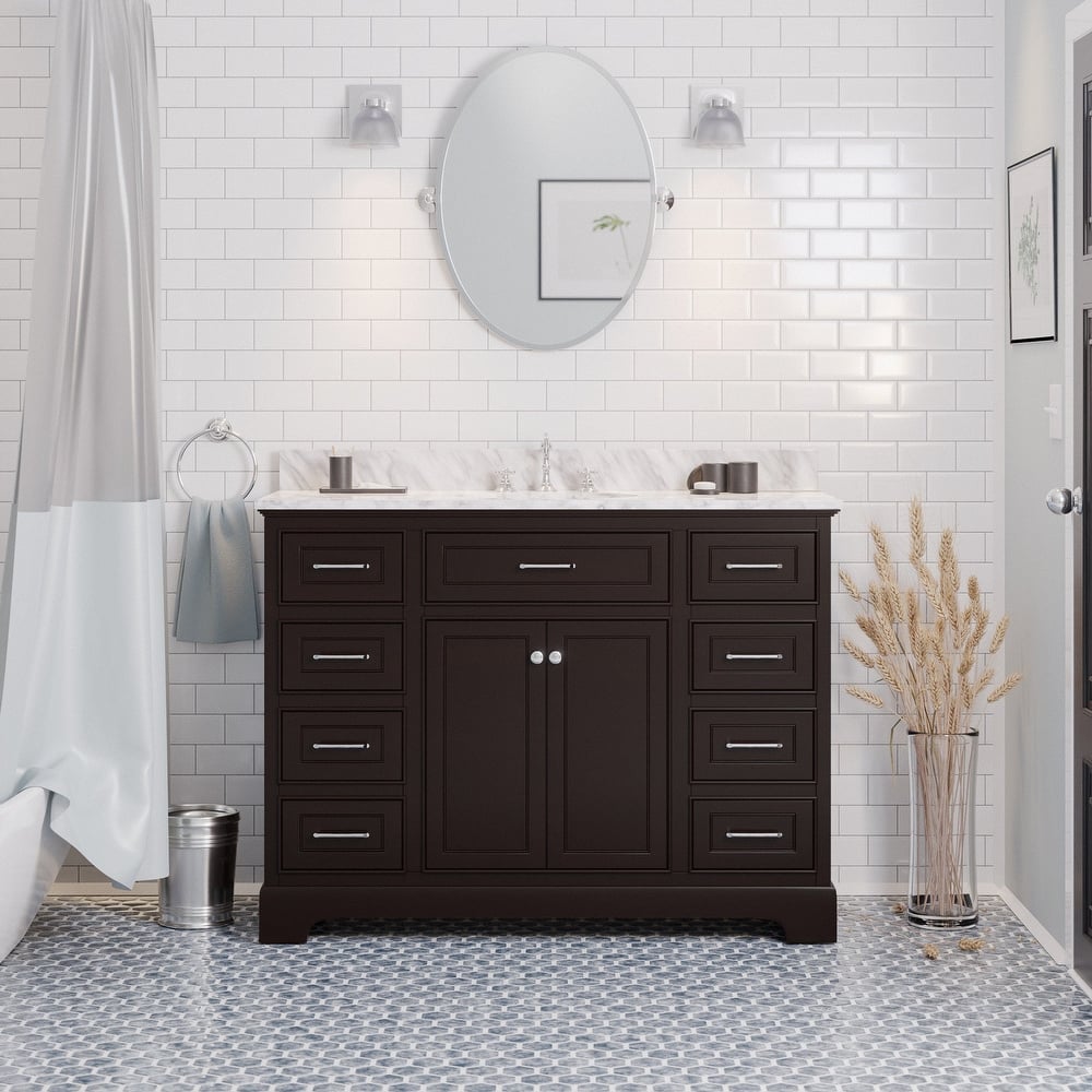 KitchenBathCollection Aria 48" Bathroom Vanity with Carrara Marble Top