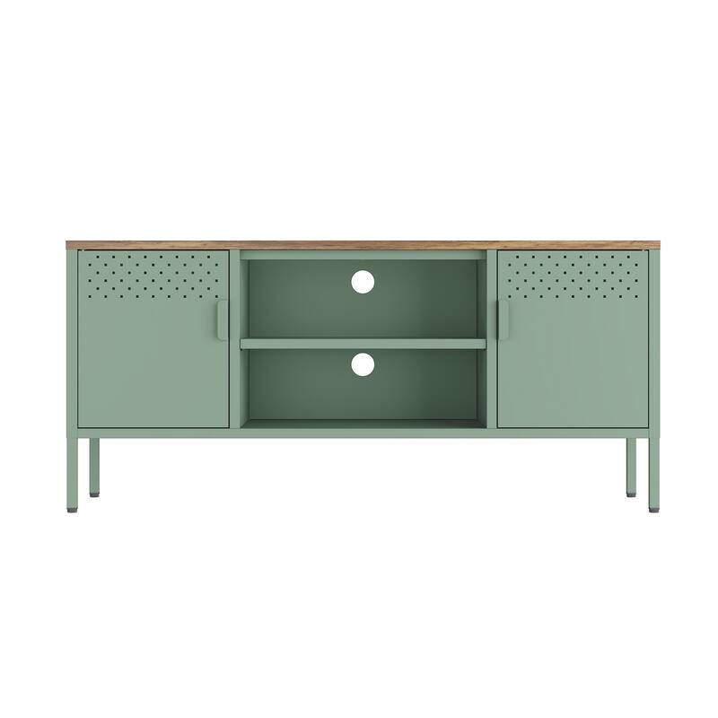 Metal Storage Cabinet with Wood Top and 6 Shelves for 40 Inch TV - Sage Green