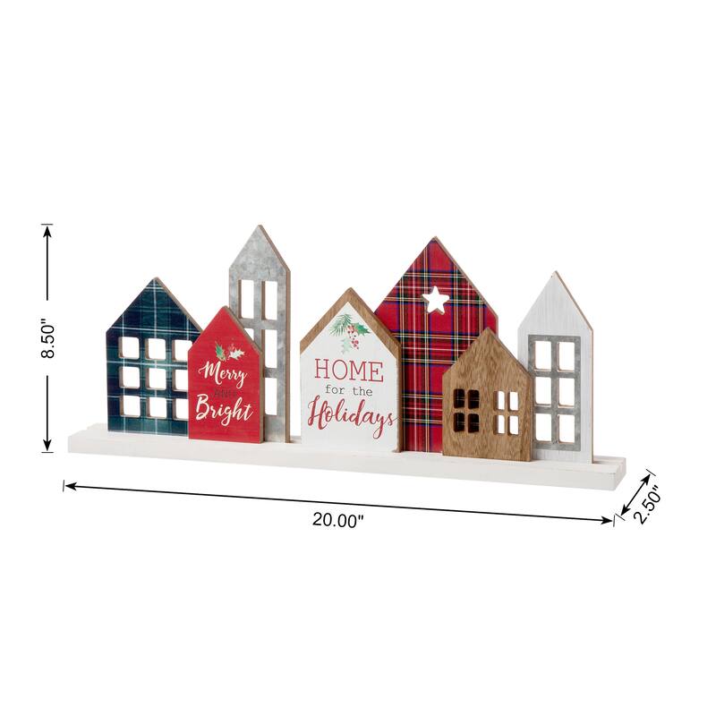 Glitzhome 20"L Metal and Wooden Christmas House Decor