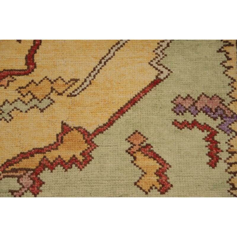 Hand Knotted Oriental 100% Wool Carpet Transitional Geometric Green Oushak Area Rug - 7' 8'' X 5' 11''