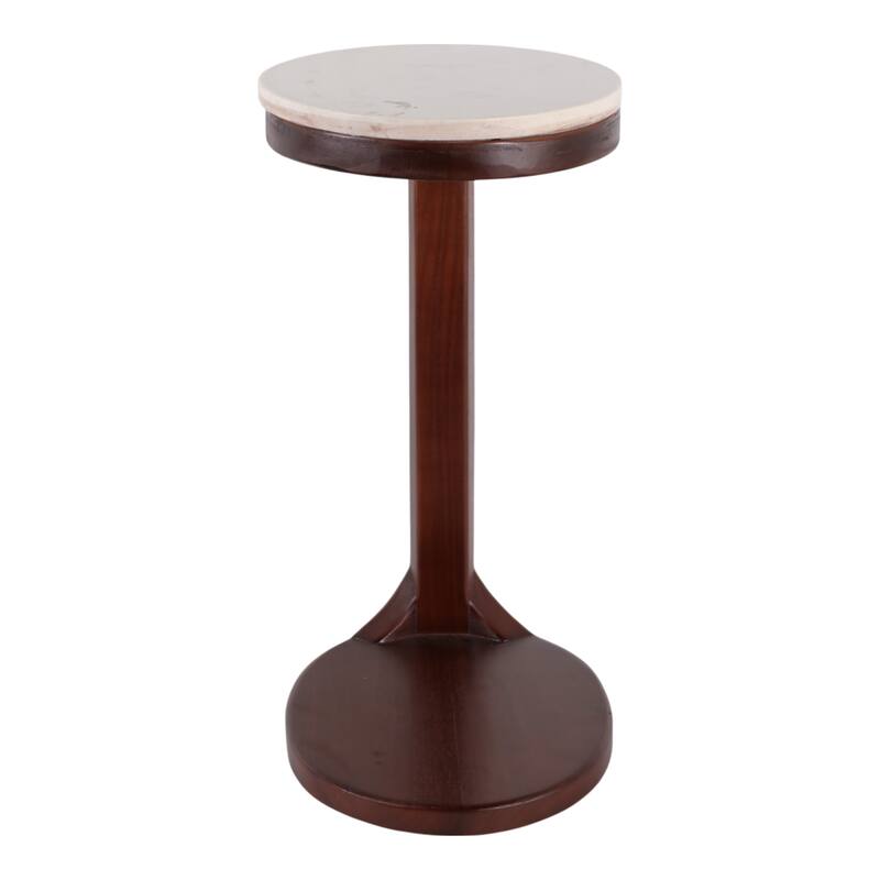 Marble Top Wood Modern C-Shaped End Table - Ivory, 26 in. - 17" x 13" x 26"