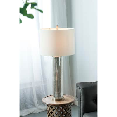 16x16x35" Gold Mirrored Glass Table Lamp with White Fabric Shade