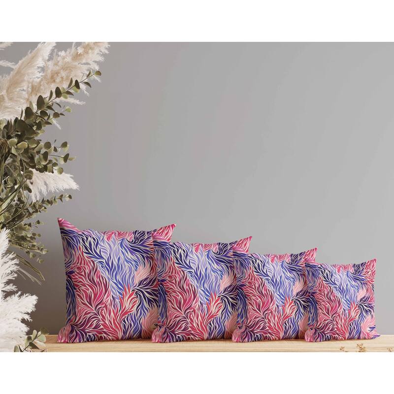 Leafy Whirl Faux Suede Reversible Throw Pillow Pink and Blue