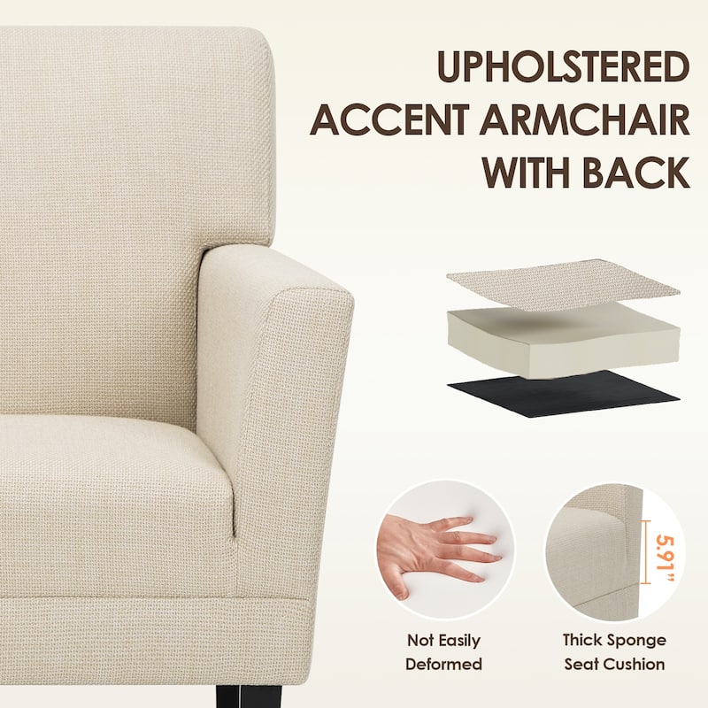 Modern Upholstered Armchair - Plush Fabric Accent Chair for Living Room & Bedroom