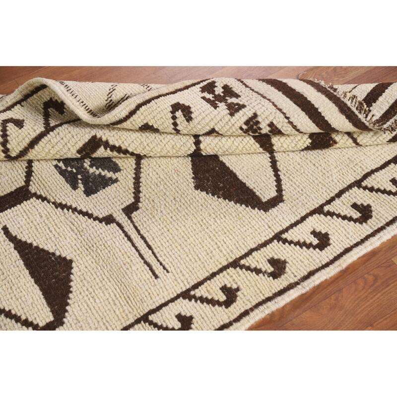 Natural Dye Beige Tribal Anatolian Runner Rug Handmade Wool Carpet - 3'6"x 11'4"