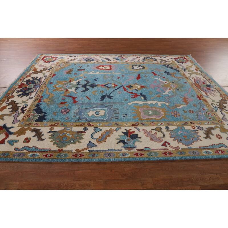 Blue Floral Oushak Oriental Area Rug Handmade Dining Room Wool Carpet - 7'10"x 9'10"