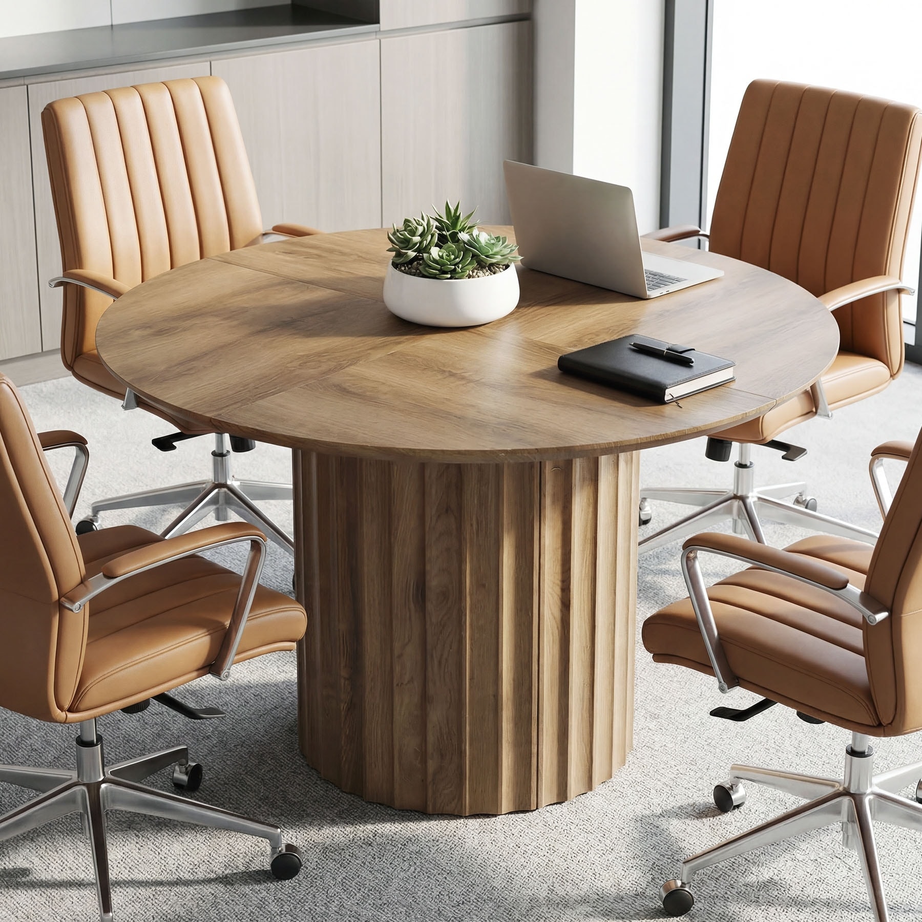 47 Inch Round Conference Table, Modern Round Office Table with Sturdy Base