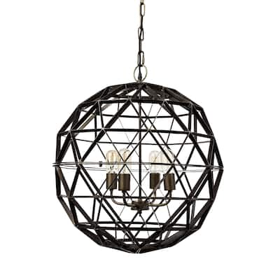 Mercana Dyson II (22.5") Black Metal Triangular Orb Four Bulb Chandelier - 22.5L x 22.5W x 22.5H