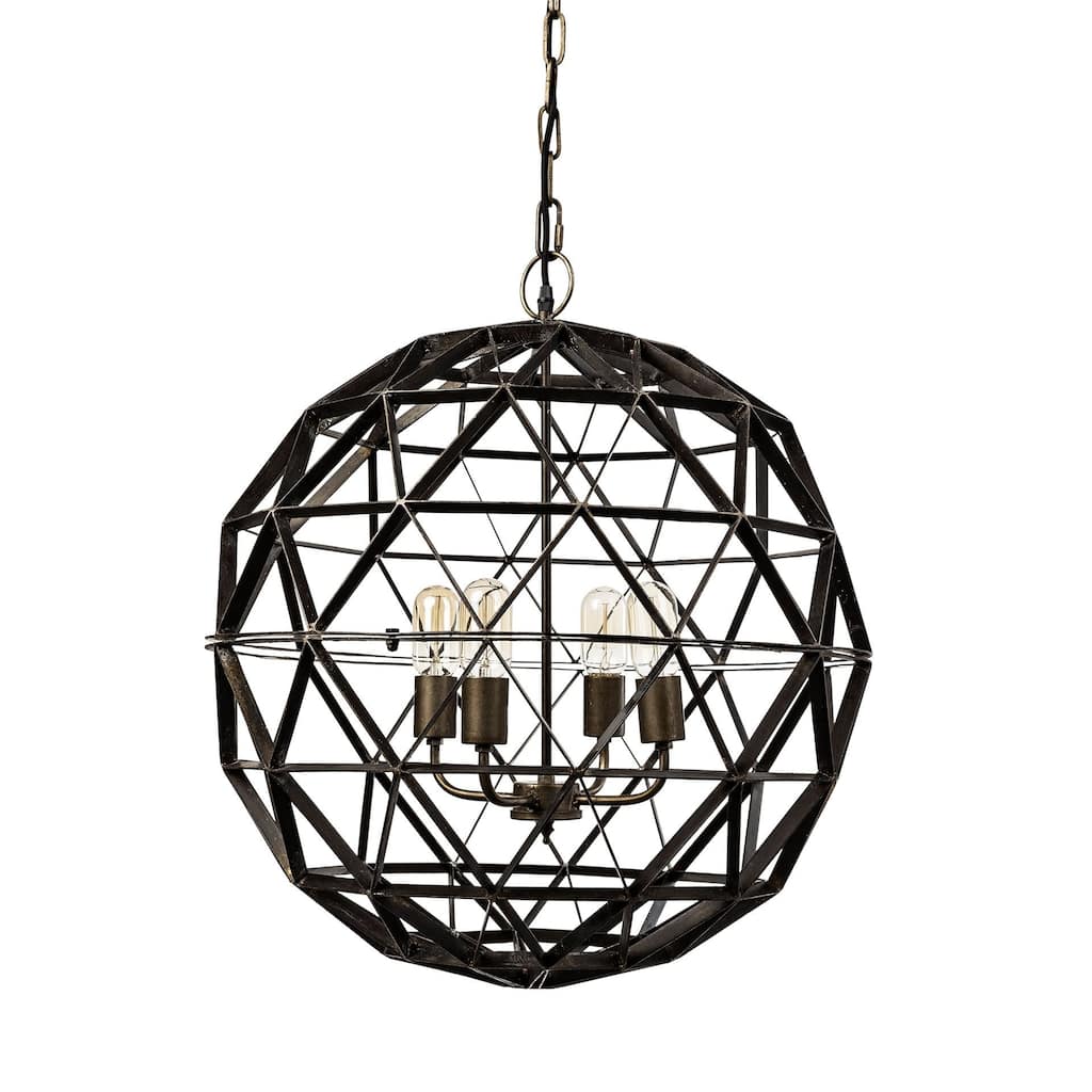 Mercana Dyson II (22.5") Black Metal Triangular Orb Four Bulb Chandelier - 22.5L x 22.5W x 22.5H