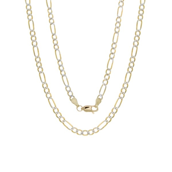 14k Italian 3mm Pave Figaro Gold Chain