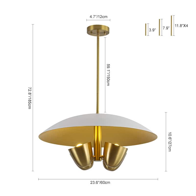 Mid-Century Modern 4-Light Flat Dome Pendant Chandelier