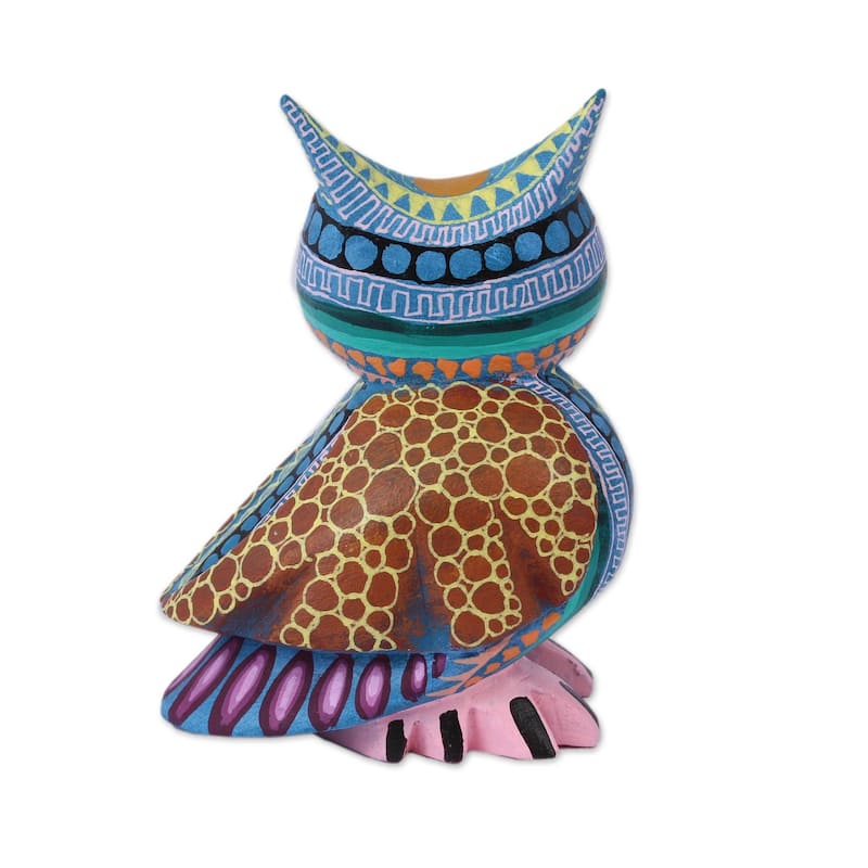 Wood alebrije figurine, 'Owl Delight'