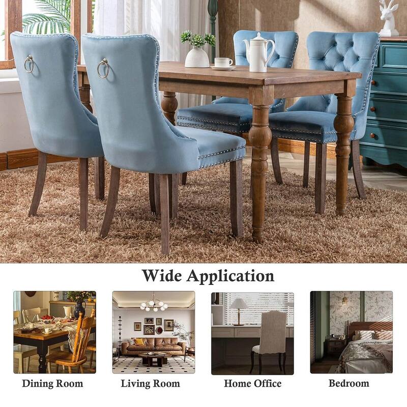 Set of 2 Velvet Dining Chairs,Tufted Solid Wood Armless Chairs Accent Chair with Nailhead Trim and Back Ring Pull