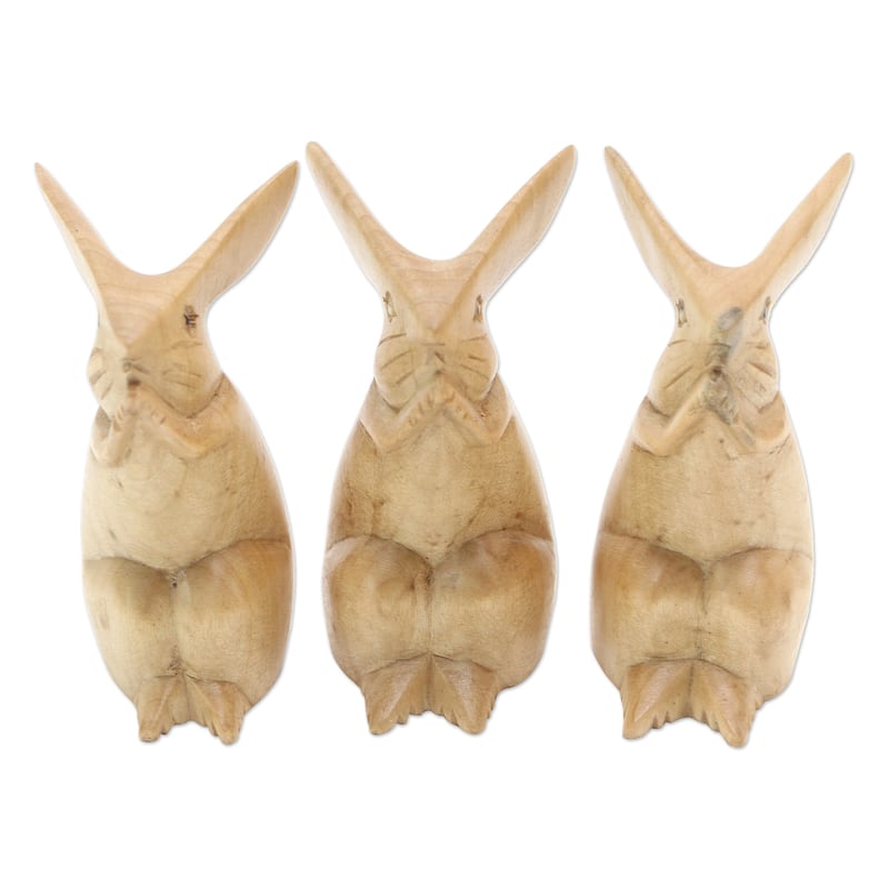 Novica Handmade Adorable Bunnies Wood Sculptures (Set Of 3)