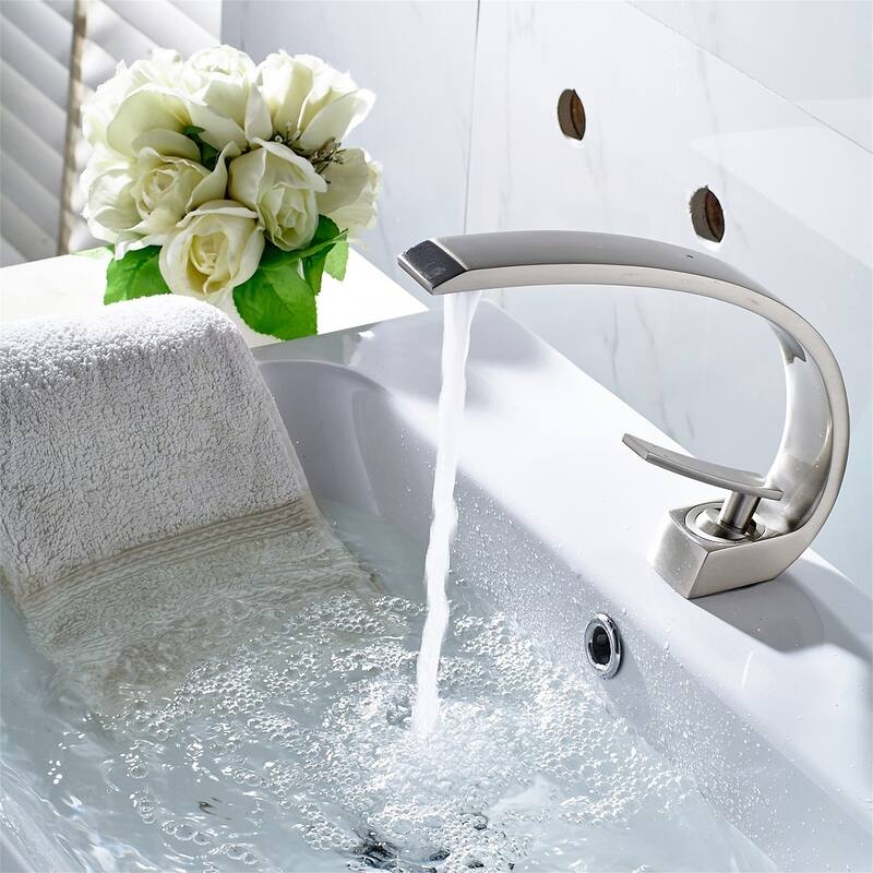 Modern Bathroom Faucet, Single Handle Single Hole Bathroom Sink Faucet - Brushed