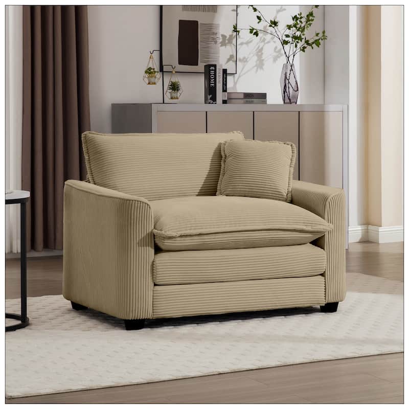 Corduroy Accent Chair Deep Seat Sofa With One Pillow for Living Room
