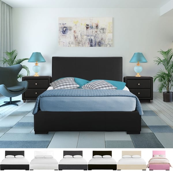 slide 1 of 38, Hindes Faux Leather Upholstered Platform Bedroom Set (Multiple Colors)