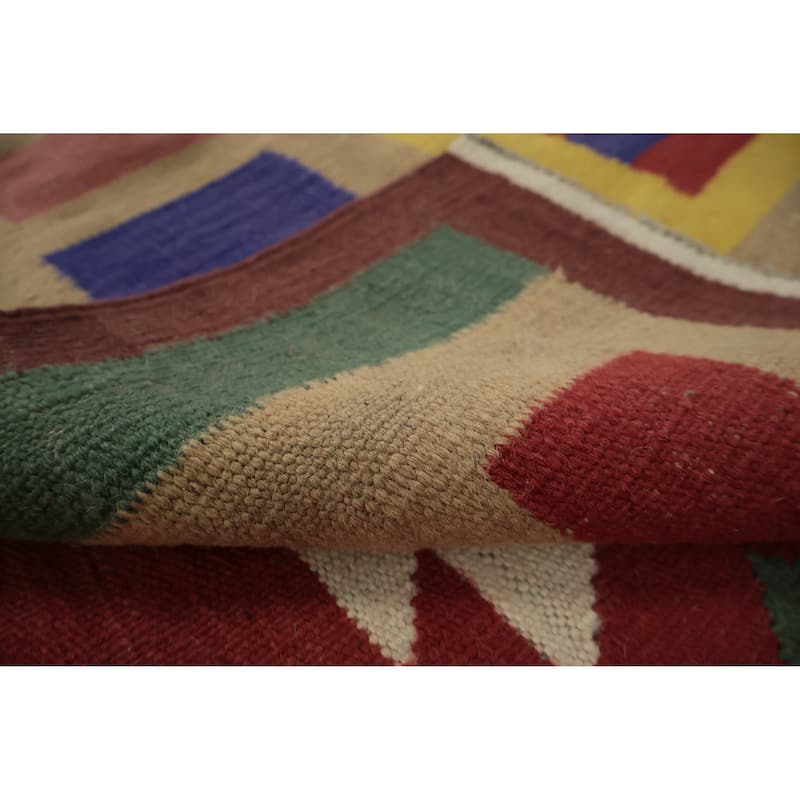 Hand Woven Oriental 100% Wool Carpet Southwestern Tribal Red Kilim Area Rug - 9' 10'' X 8' 3''