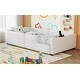 preview thumbnail 10 of 15, White Floor Bed Frame, Twin Size Upholstered Platform Bed with Slats, Guardrail and Charging Station for Children, Boys & Girls