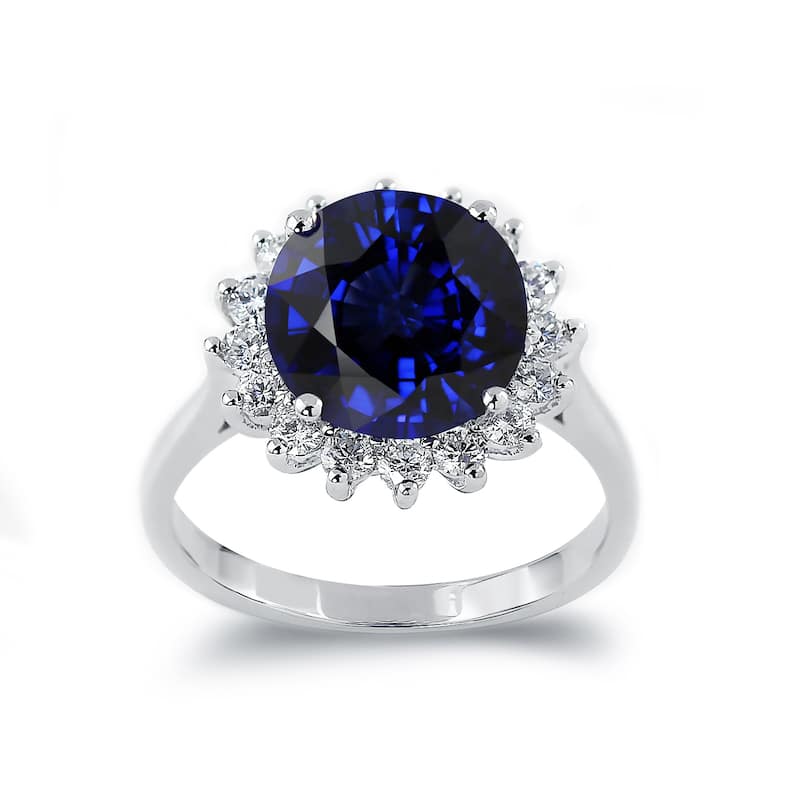 Auriya 18k Gold 4ct Blue Sapphire Halo Diamond Engagement Ring 5/8ctw