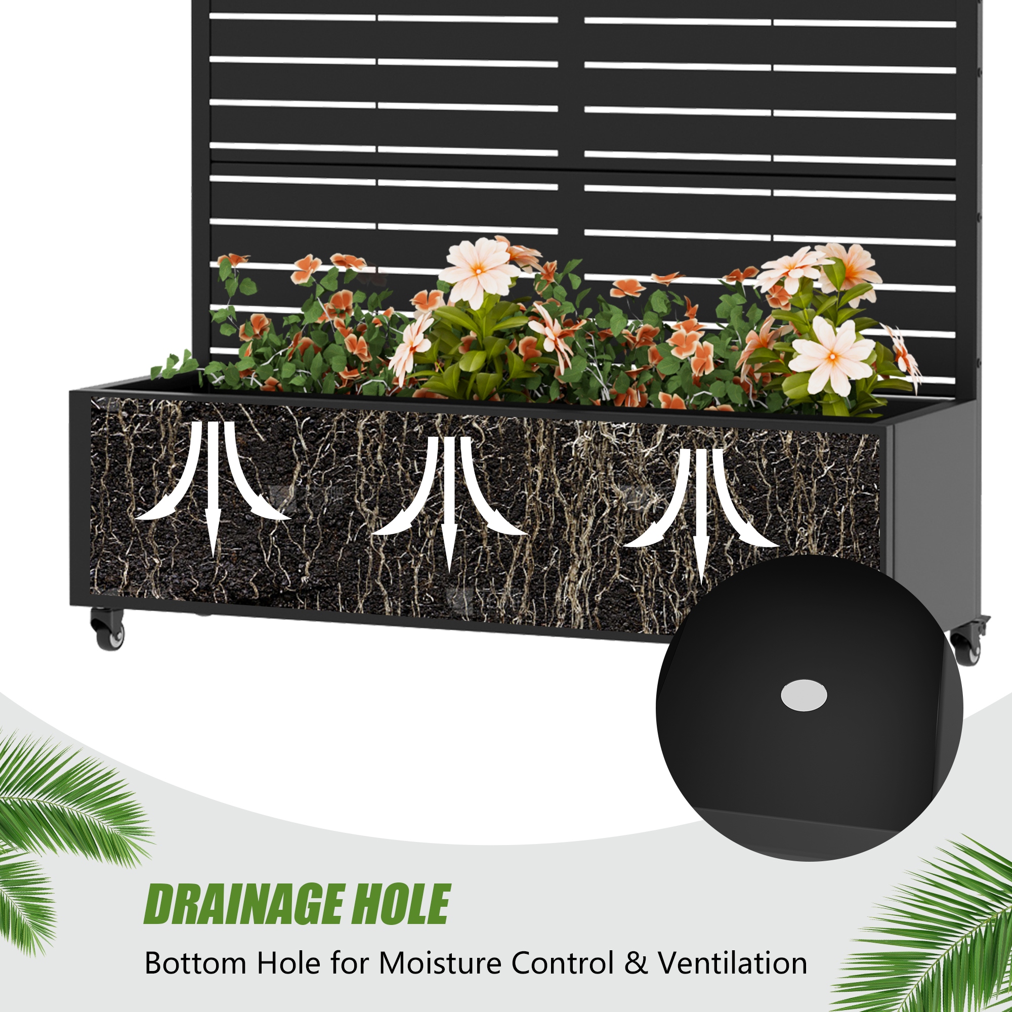 Metal Planter Box with Trellis Privacy Screen Planter Box with Lockable Wheels Set of 2