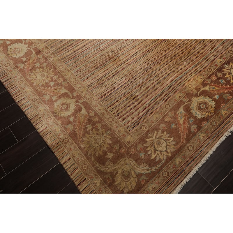 10'1''x13'9'' Hand Knotted Beige Wool Transitional Peshawar Silky Sheen Rug - 10' 1'' x 13' 9''
