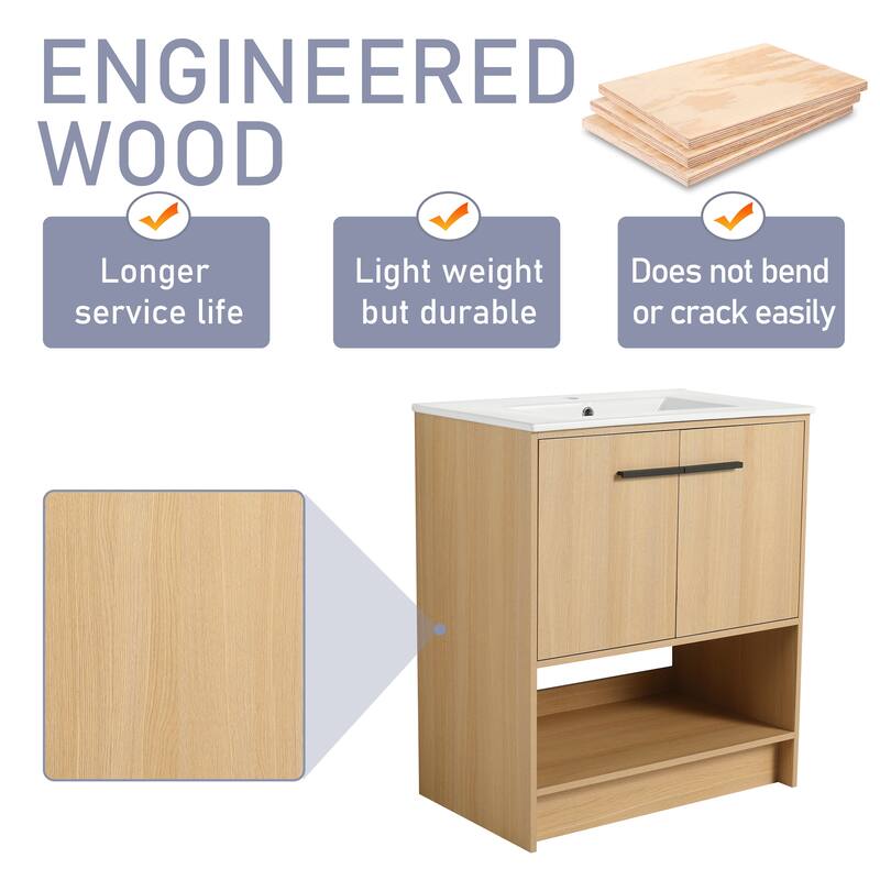 30"/36" FreeStanding Bathroom Vanity with Sink, Floor Stand Bathroom Vanity with Soft Close Door